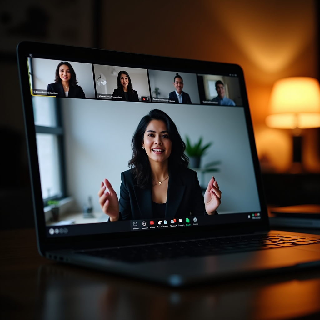 Pantalla mostrando un webinario en vivo con participantes conectados